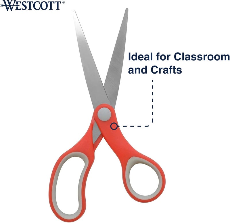 Westcott 55846 7Inch School Scissors AllPurpose HeavyDuty Scissors for Crafting School and Work RedGray 2 Pack - Image 4