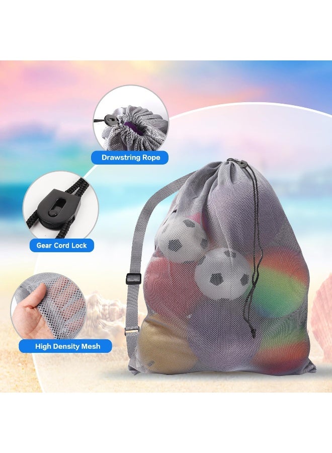 GSE Games & Sports Expert Extra-Large Mesh Sports Ball Drawstring Bag | Sports Equipment Bag with Adjustable Shoulder Strap for Gym Training, Soccer, Football, Basketball, Volleyball, Swimming (Grey)  - Image 4
