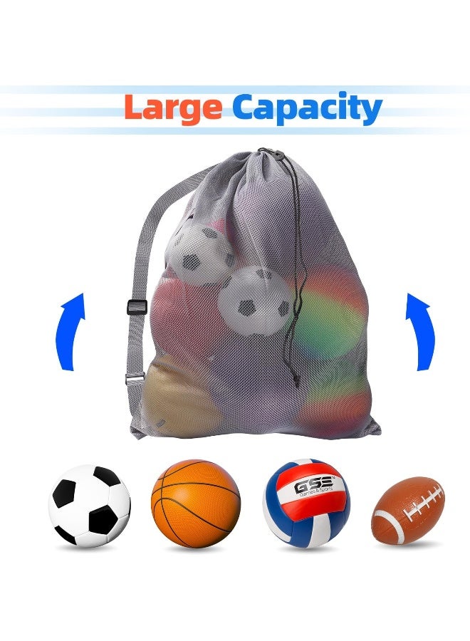 GSE Games & Sports Expert Extra-Large Mesh Sports Ball Drawstring Bag | Sports Equipment Bag with Adjustable Shoulder Strap for Gym Training, Soccer, Football, Basketball, Volleyball, Swimming (Grey)  - Image 3