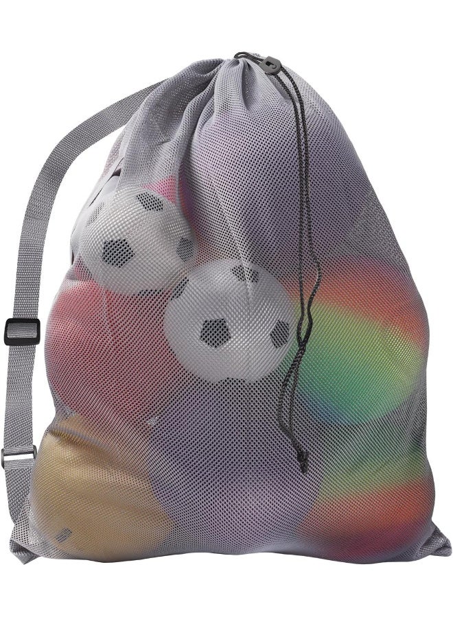 GSE Games & Sports Expert Extra-Large Mesh Sports Ball Drawstring Bag | Sports Equipment Bag with Adjustable Shoulder Strap for Gym Training, Soccer, Football, Basketball, Volleyball, Swimming (Grey)  - Image 2