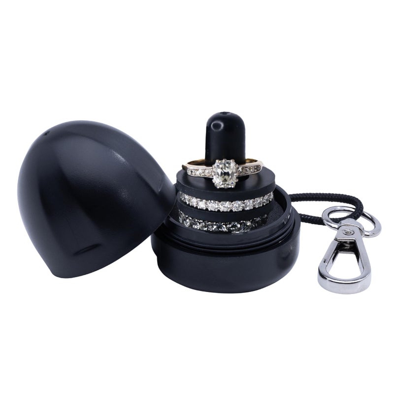 Ring Holder Keychain Jewelry Organizer and Storage Portable Waterproof Jewelry Holder Pill Box Keychain Container Gym Accessory and Travel Ring Case Black Onyx