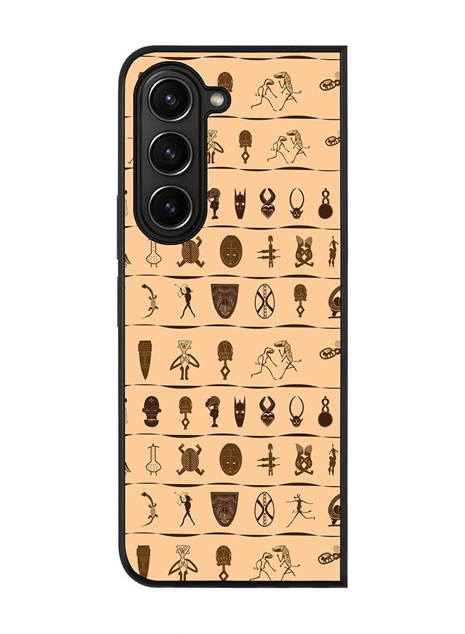 Rugged Black edge case for Samsung Galaxy Z Fold5, Slim fit Soft Case Flexible Rubber Edges Anti Drop TPU Gel Thin Cover -  Tribal Hieroglyphics