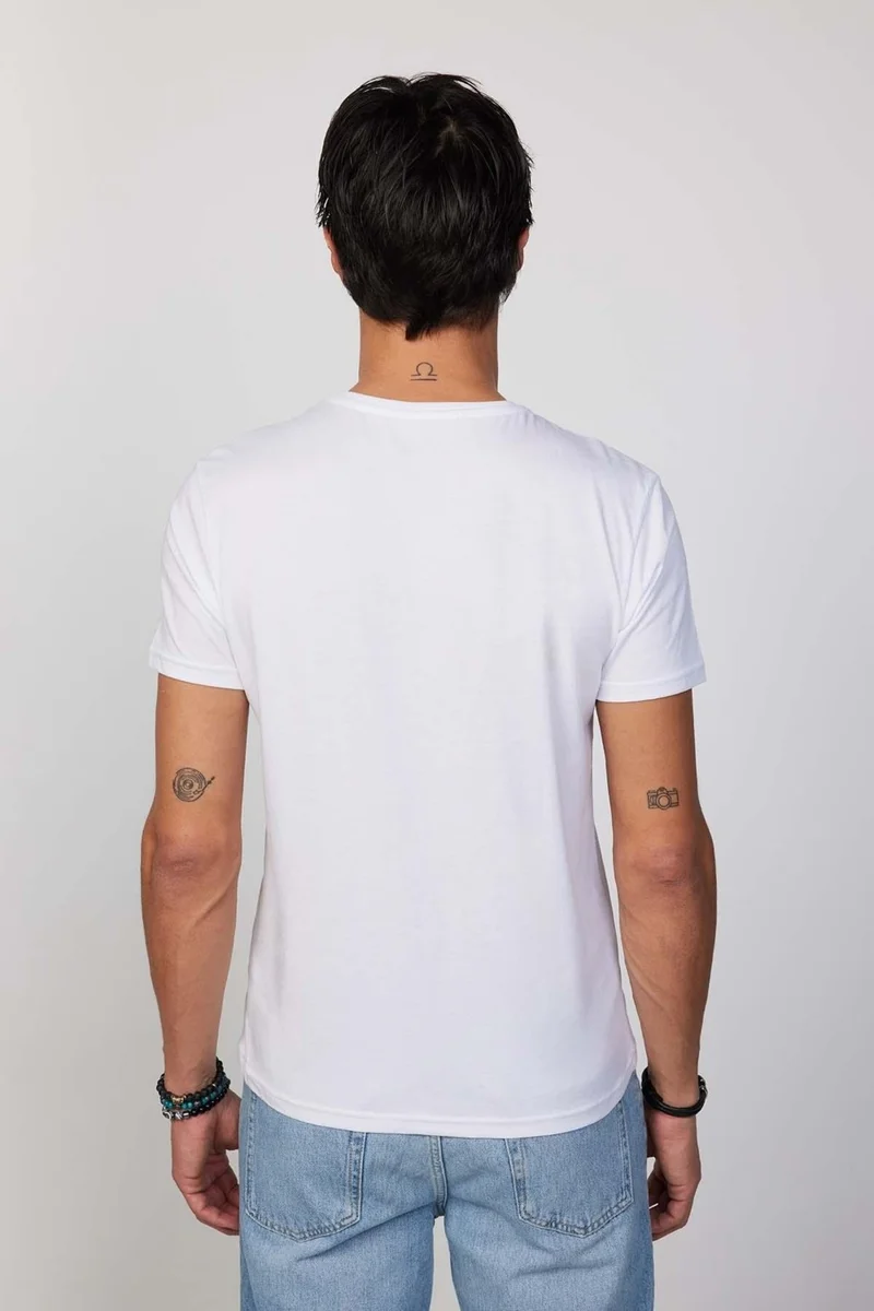 Tudors Men's Slim Fit Narrow Cut 100% Cotton Soft Textured Printed White Crew Neck T-Shirt