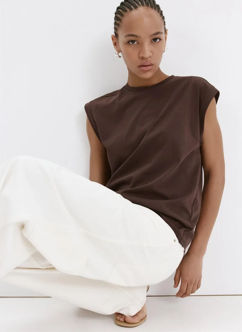Mango 30-MARRON Short-Sleeved Cotton T-Shirt for Women | Best Price UAE