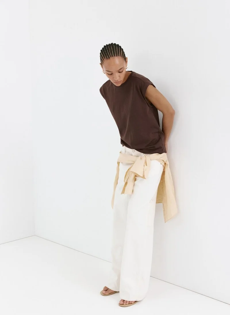 Mango 30-MARRON Short-Sleeved Cotton T-Shirt for Women | Best Price UAE
