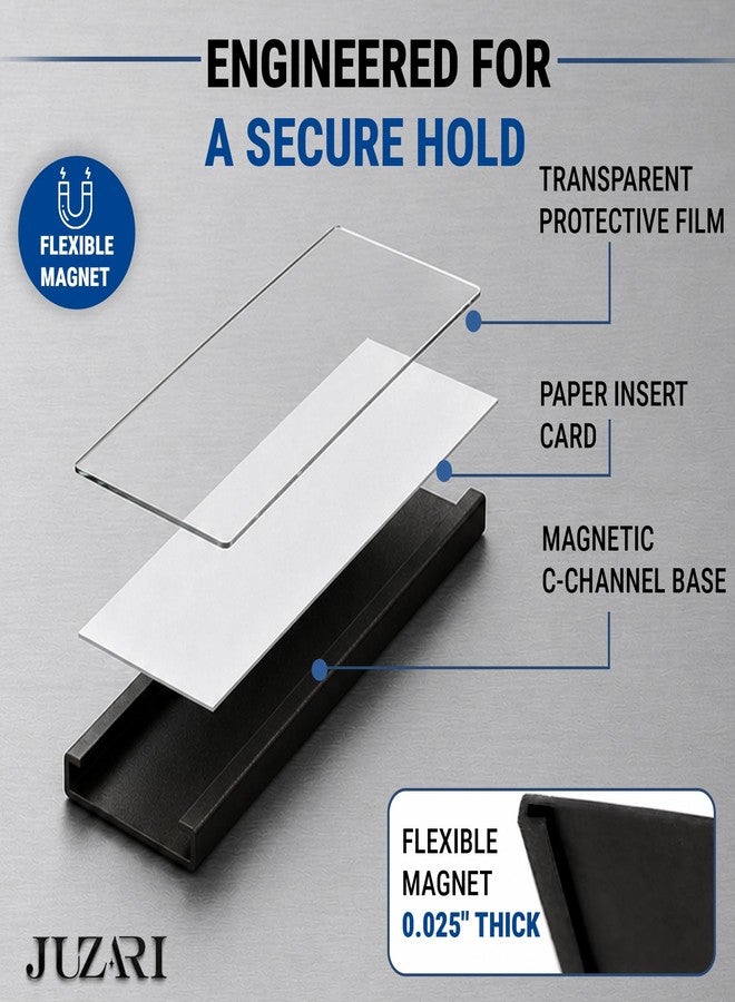 JUZARI 10 Pack Magnetic Label Holder 1x3 Inch - Magnetic Labels for Shelving, File Cabinet & Locker Name Plates - Magnet Labels for Steel Shelves & Racks - Includes Paper Inserts & Clear Plastic Protectors - Image 3