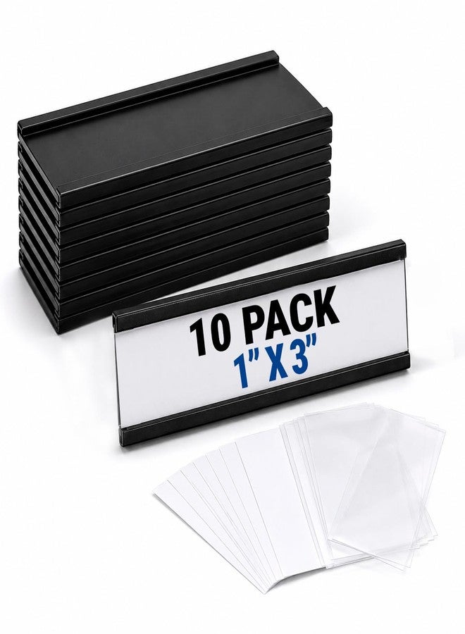 JUZARI 10 Pack Magnetic Label Holder 1x3 Inch - Magnetic Labels for Shelving, File Cabinet & Locker Name Plates - Magnet Labels for Steel Shelves & Racks - Includes Paper Inserts & Clear Plastic Protectors - Image 1