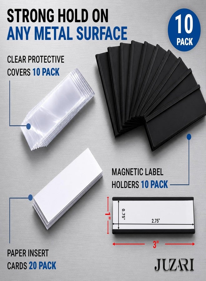 JUZARI 10 Pack Magnetic Label Holder 1x3 Inch - Magnetic Labels for Shelving, File Cabinet & Locker Name Plates - Magnet Labels for Steel Shelves & Racks - Includes Paper Inserts & Clear Plastic Protectors - Image 2