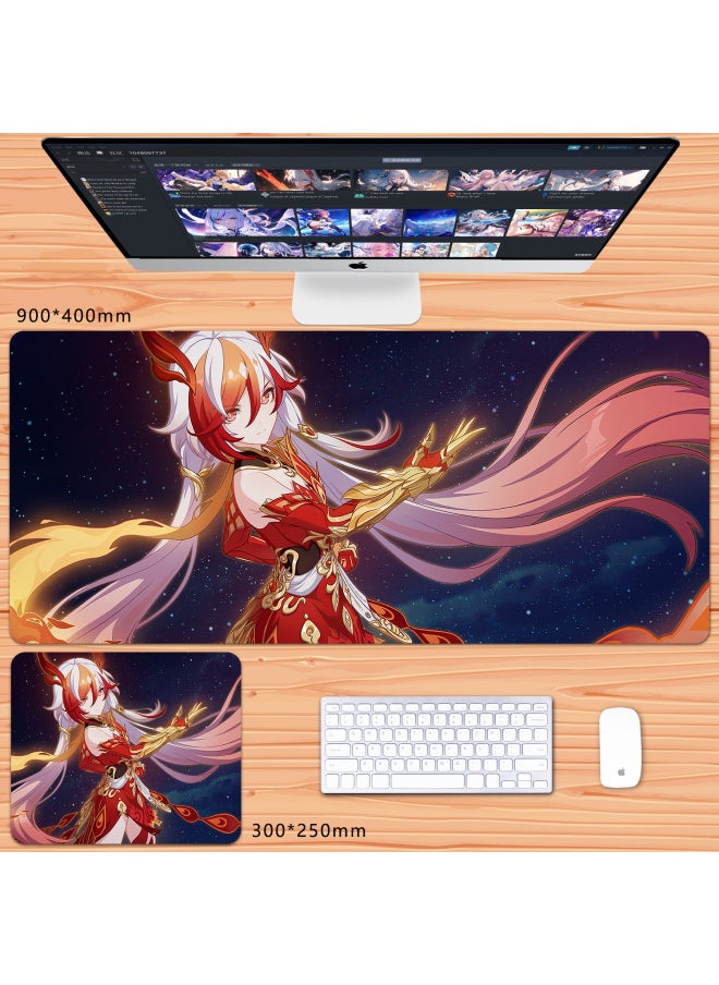 Generic No Overlock Honkai Impact 3 Mouse Pad Extra Large Animation Kiana Dem Lisa Alicia Two-Dimensional Notebook-Color:120x60cm Thickness 3mm-Pattern:Burgundy Dust Catching Star  - Image 1