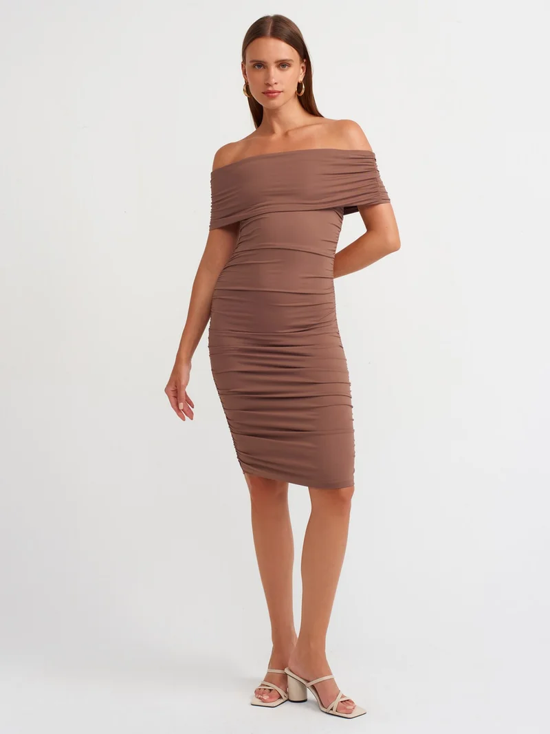 Dilvin Ruched Off-Shoulder Dress