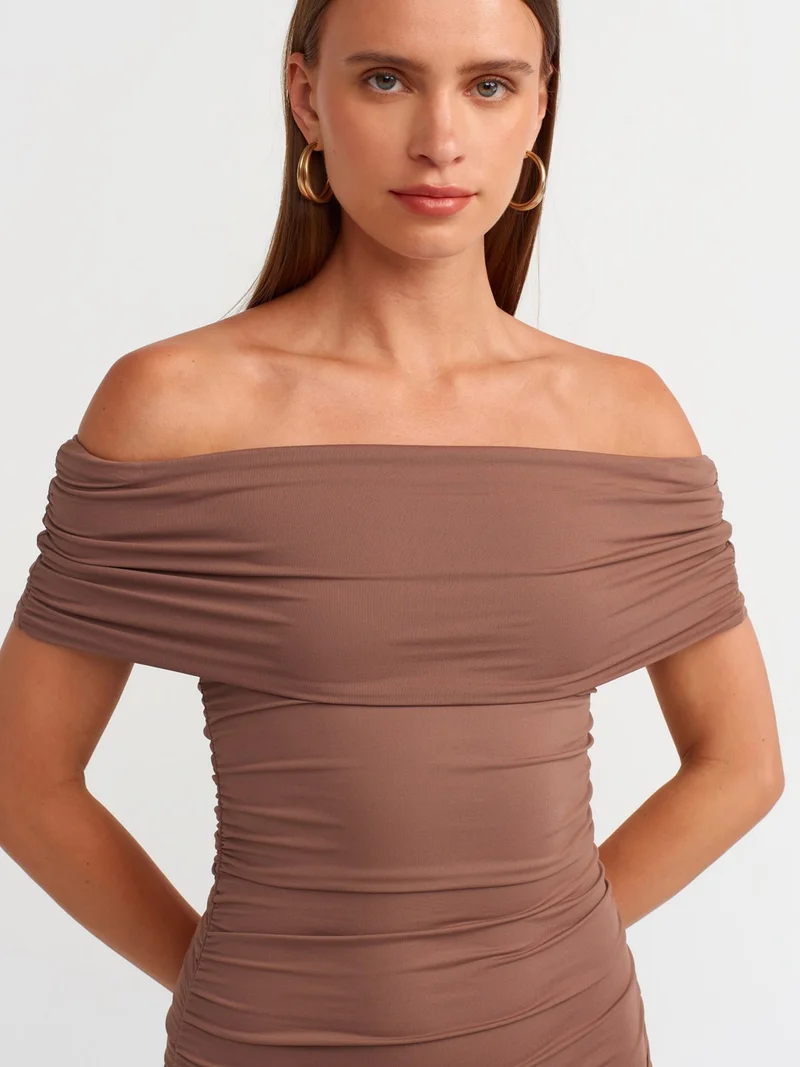 Dilvin Ruched Off-Shoulder Dress
