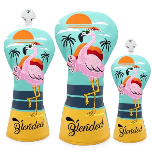 BAIRBRE Golf Club Covers Flamingos Driver Cover Fariway Wood Headcover Hybrid Head Cover Leather Golf Headcover Fit All Brand(for 3PCS/Set) - Image 1