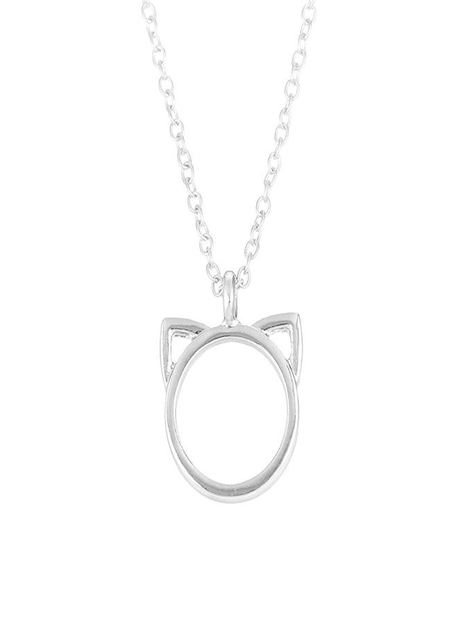 Pinapes Cute Cat Ears Circle Pendant Necklace in Silver Tone - Image 1
