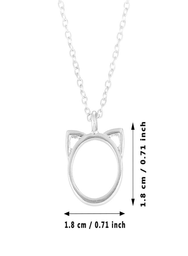 Pinapes Cute Cat Ears Circle Pendant Necklace in Silver Tone - Image 4