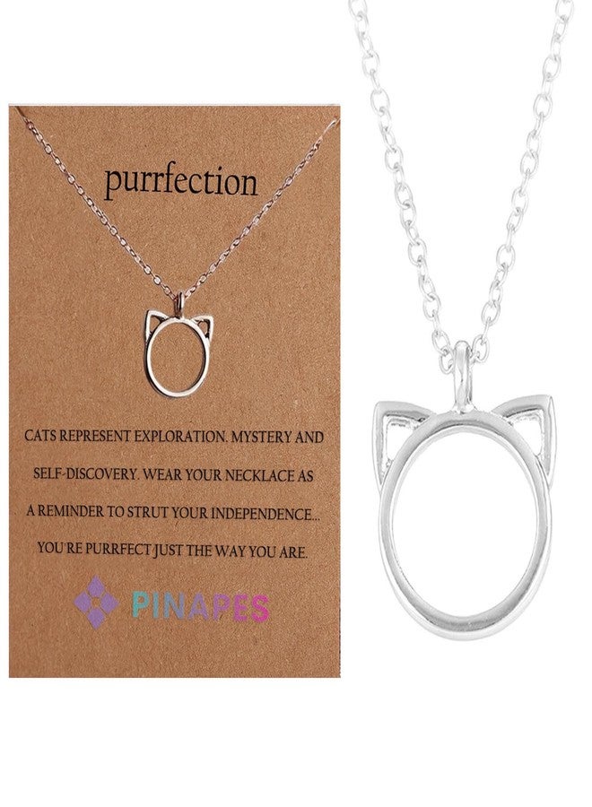 Pinapes Cute Cat Ears Circle Pendant Necklace in Silver Tone - Image 2