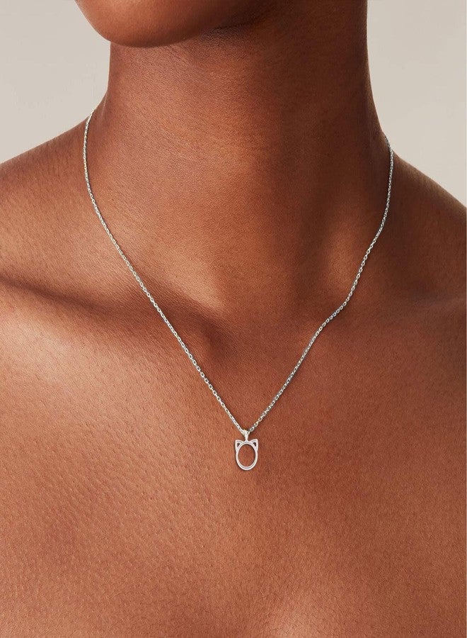 Pinapes Cute Cat Ears Circle Pendant Necklace in Silver Tone - Image 3
