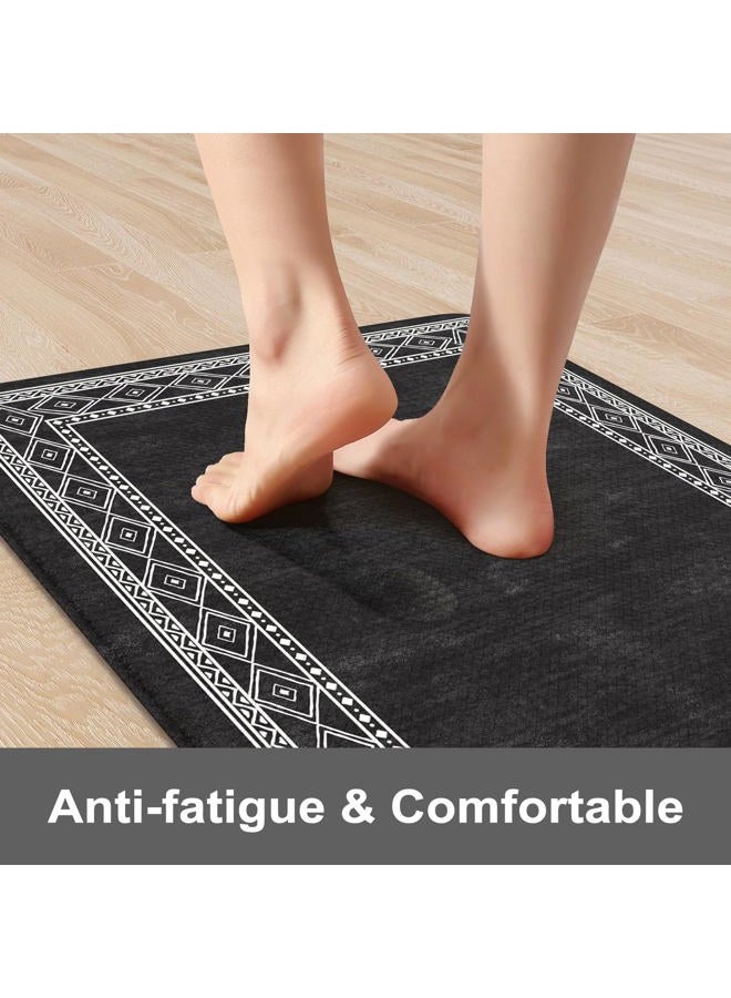 KIMODE حصائر مطبخ مضادة للإرهاق 17"x47" + 17"x29"، مجموعات سجاد مطبخ بأسلوب المزرعة من 2، حصائر مطبخ مبطنة غير قابلة للانزلاق للأرضية، حصائر مطبخ مريحة لمغسلة الغسيل والمكتب باللون الأسود - Image 3