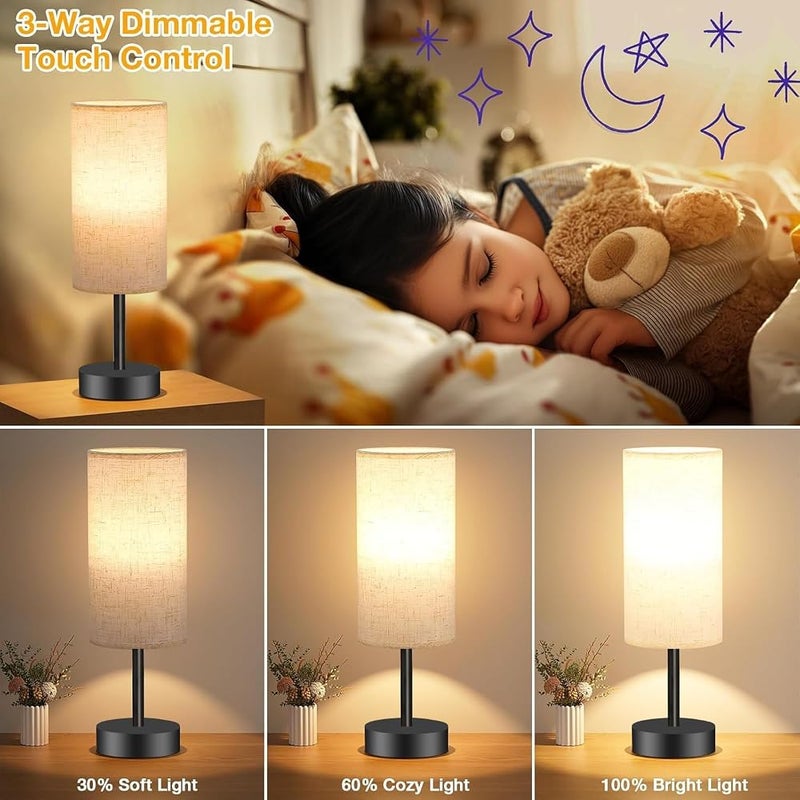 AMINAC Touch Lamp Table Lamp with USB Charging Port - 3-Level Dimmable Bedside Lamp for Bedroom, LED Desk Lamp for Home Office, Black Base White Shade (Includes LED Bulb) - Image 3