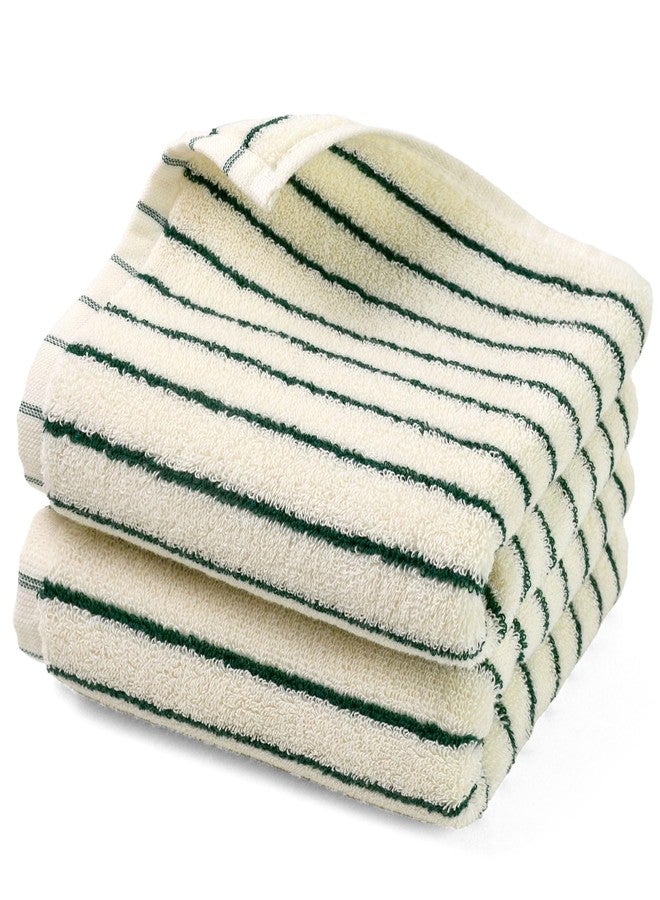 Jacquotha Green Striped Hand Towels for Kitchen, Vintage Bathroom Decor, Natural Cotton Tea Towel, 14” x 29” - Image 1