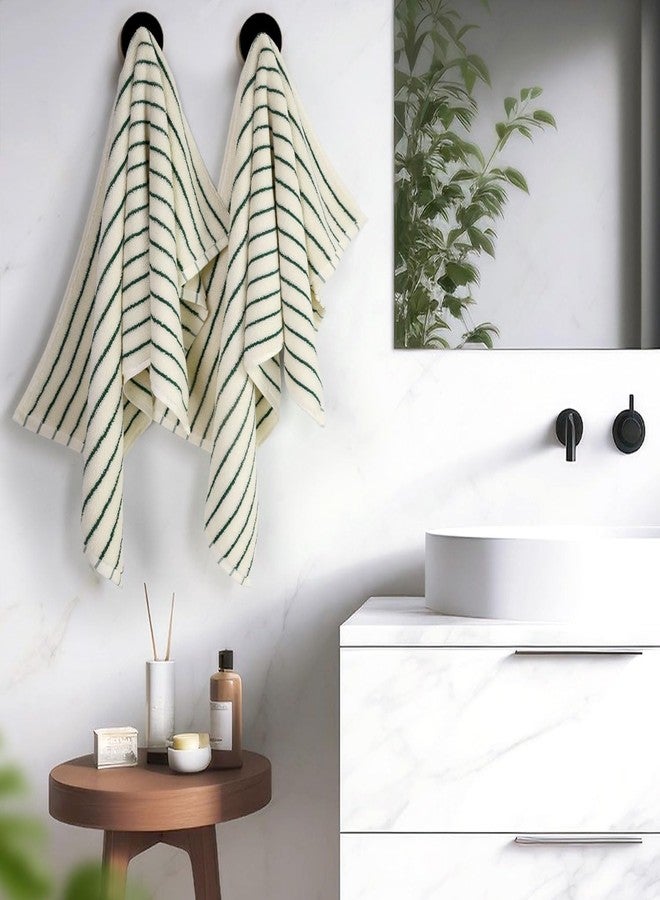 Jacquotha Green Striped Hand Towels for Kitchen, Vintage Bathroom Decor, Natural Cotton Tea Towel, 14” x 29” - Image 5