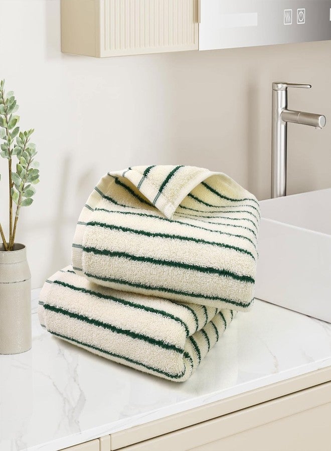 Jacquotha Green Striped Hand Towels for Kitchen, Vintage Bathroom Decor, Natural Cotton Tea Towel, 14” x 29” - Image 4