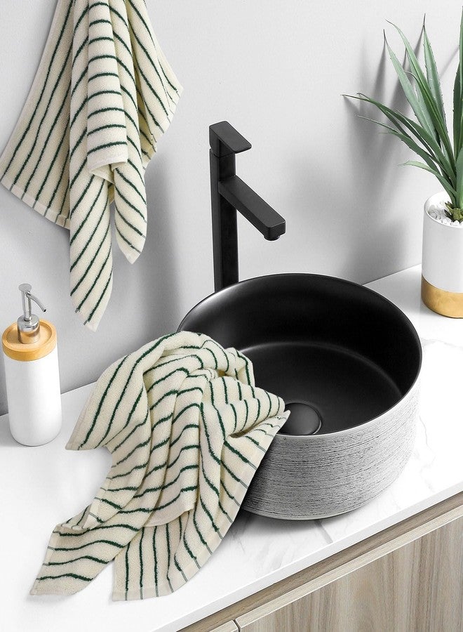 Jacquotha Green Striped Hand Towels for Kitchen, Vintage Bathroom Decor, Natural Cotton Tea Towel, 14” x 29” - Image 3