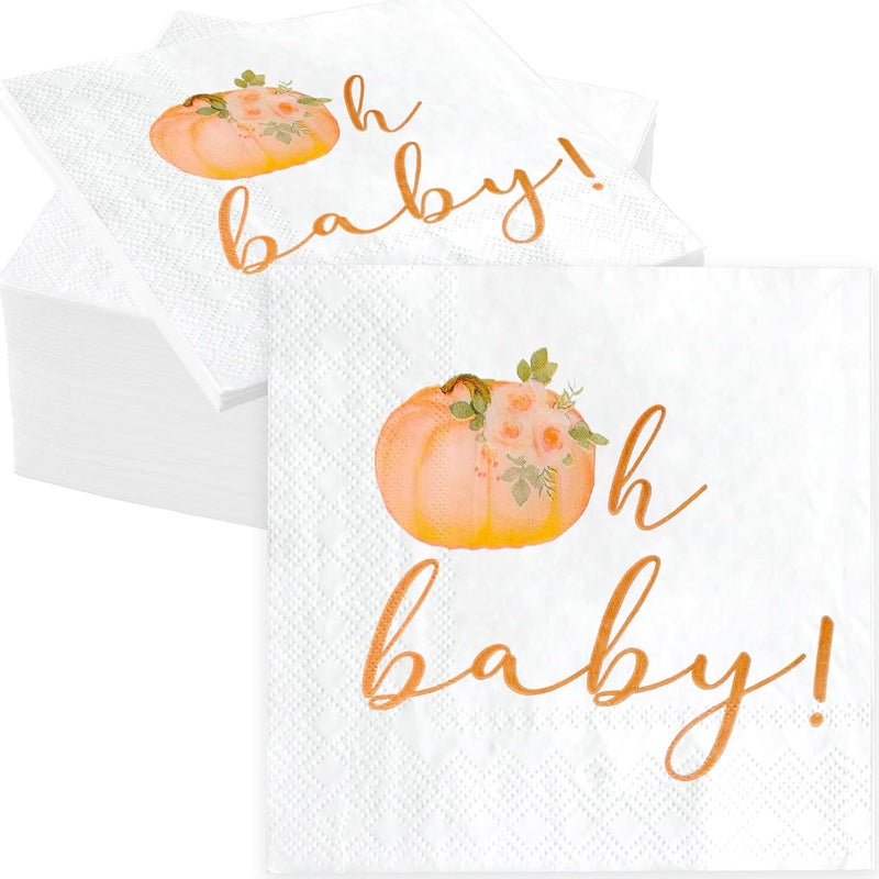 Gankbite Orange Baby Little Pumpkin Paper Napkins 6.5 x 6.5 Inches Fall Themed Baby Shower Autumn Gender Reveal Tableware Ideas 50 Pack - Image 1