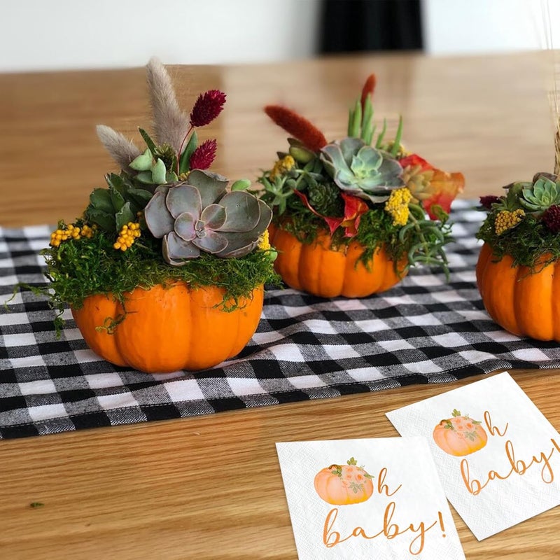 Gankbite Orange Baby Little Pumpkin Paper Napkins 6.5 x 6.5 Inches Fall Themed Baby Shower Autumn Gender Reveal Tableware Ideas 50 Pack - Image 5