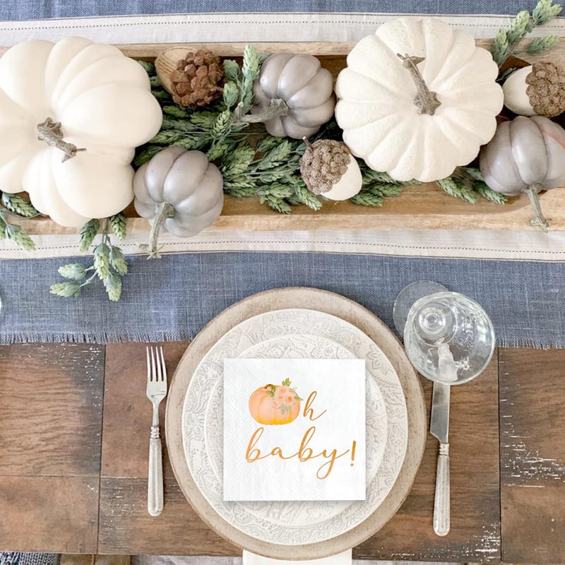 Gankbite Orange Baby Little Pumpkin Paper Napkins 6.5 x 6.5 Inches Fall Themed Baby Shower Autumn Gender Reveal Tableware Ideas 50 Pack - Image 4