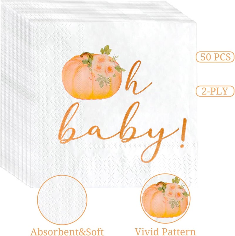 Gankbite Orange Baby Little Pumpkin Paper Napkins 6.5 x 6.5 Inches Fall Themed Baby Shower Autumn Gender Reveal Tableware Ideas 50 Pack - Image 3