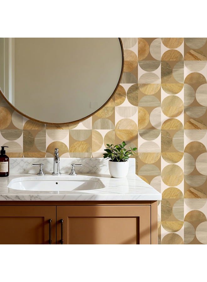 ReWallpaper Geometric Peel and Stick Wallpaper Art Decor Mid Century Modern Neutral Brown Circle Removable Wallpaper for Kitchen Backsplash Bathroom Living Room Cabinets Shelves Home Decor 17.5inx10ft - Image 3