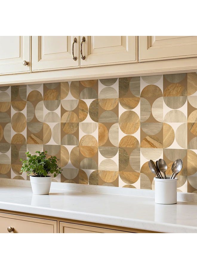 ReWallpaper Geometric Peel and Stick Wallpaper Art Decor Mid Century Modern Neutral Brown Circle Removable Wallpaper for Kitchen Backsplash Bathroom Living Room Cabinets Shelves Home Decor 17.5inx10ft - Image 1