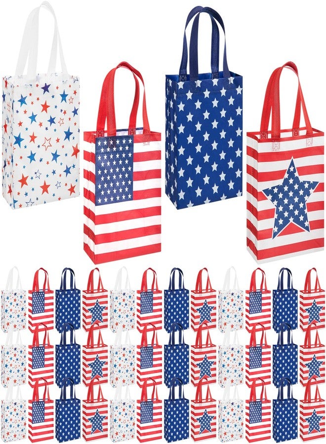 Wesnoy 48 Pcs 4th of July Gift Bags with Handles Patriotic Independence Day Reusable Non Woven Goodies Bags American Flag Pattern Candy Tote Party Favors Supplies for Celebration Party - Image 1