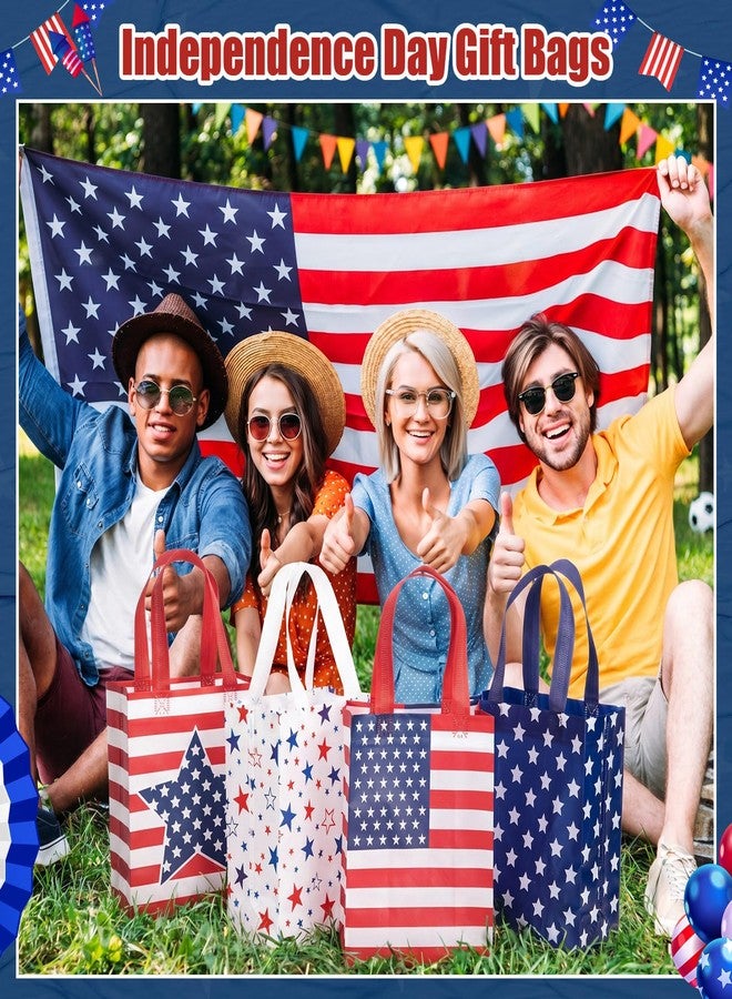 Wesnoy 48 Pcs 4th of July Gift Bags with Handles Patriotic Independence Day Reusable Non Woven Goodies Bags American Flag Pattern Candy Tote Party Favors Supplies for Celebration Party - Image 3