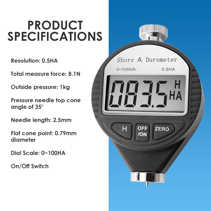 Gain Express Durometer Tester Shore A Hardness Tester, Rubber Tire Durometer Gauge 0~100HA Digital Hardness Meter with Large LCD Display - Image 4
