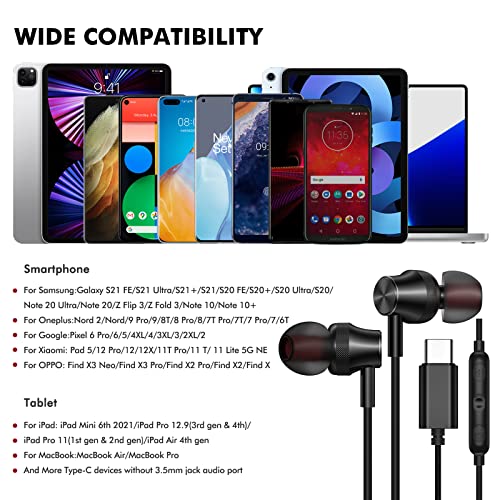 iMangoo USB C Wired Earbuds for Google/Pixel 10 10a 9 8 8A 7 7A 6A for iPhone 17 17e Air 16 Pro Max 16e 15 Plus Corded Headphones for Apple/Android Type C Earphones for Samsung/Galaxy S26 S25 S24 Ultra Black - Image 4