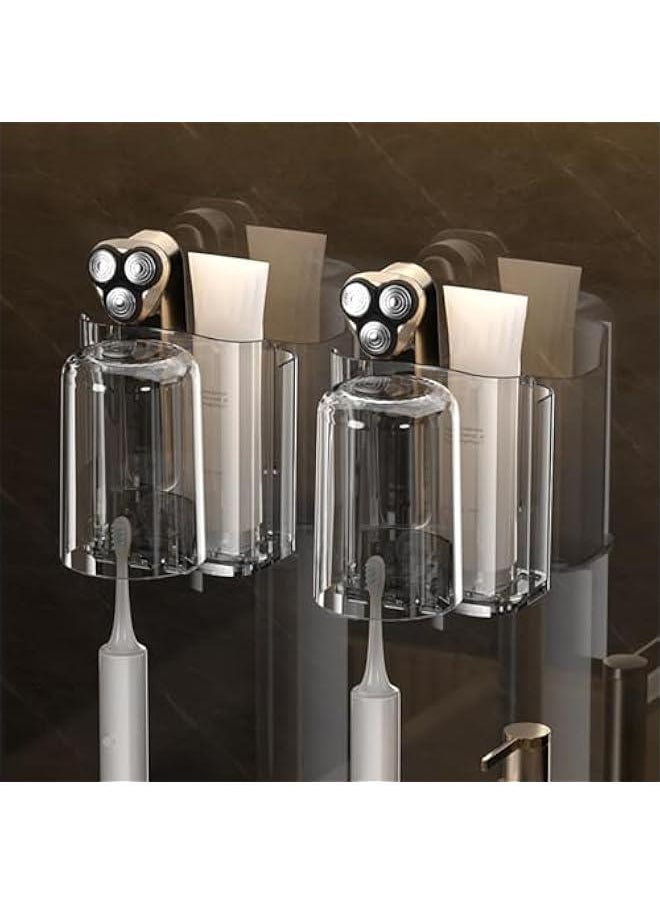 MIXDE Toothpaste Rolling Toothbrush Holders with Cups for Bathroom, Wall Mounted Bathroom Shelf No Drill Tooth Brush Toothpaste Razor Organiser for Shower (2 Cups)  - Image 1