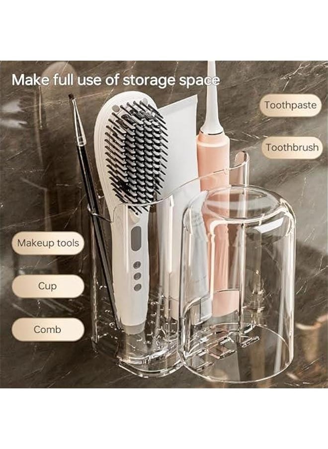 MIXDE Toothpaste Rolling Toothbrush Holders with Cups for Bathroom, Wall Mounted Bathroom Shelf No Drill Tooth Brush Toothpaste Razor Organiser for Shower (2 Cups)  - Image 3