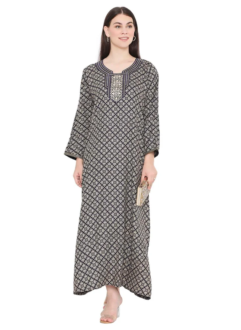 HANA & SARA CREATIVE THREAD EMBROIDERY WITH STYLISH PRINTED DESIGN ARABIC KAFTAN FARASHA DRESSES