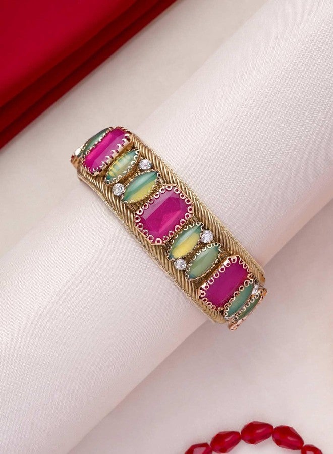 SANJOYA by EVERSTYLISH Embroidered Cuff Bracelet for Women | Handcrafted with Stones & Beads | Adjustable Ethnic & Festive Jewelry for Weddings & Parties - Image 3