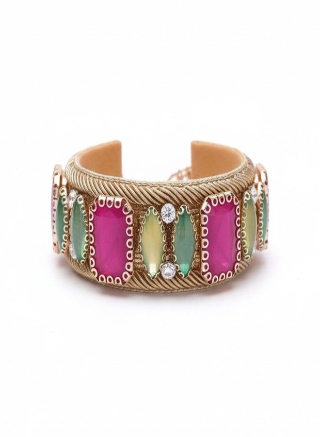 SANJOYA by EVERSTYLISH Embroidered Cuff Bracelet for Women | Handcrafted with Stones & Beads | Adjustable Ethnic & Festive Jewelry for Weddings & Parties - Image 1