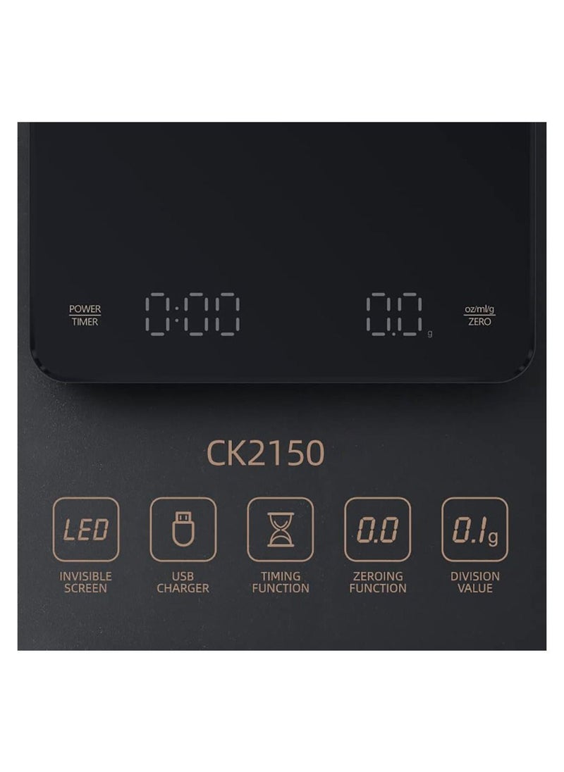 Inder - Digital Coffee Scale with Timer LED Touch Screen 3kg/0.1g High Precision Rechargeable Black - Image 1