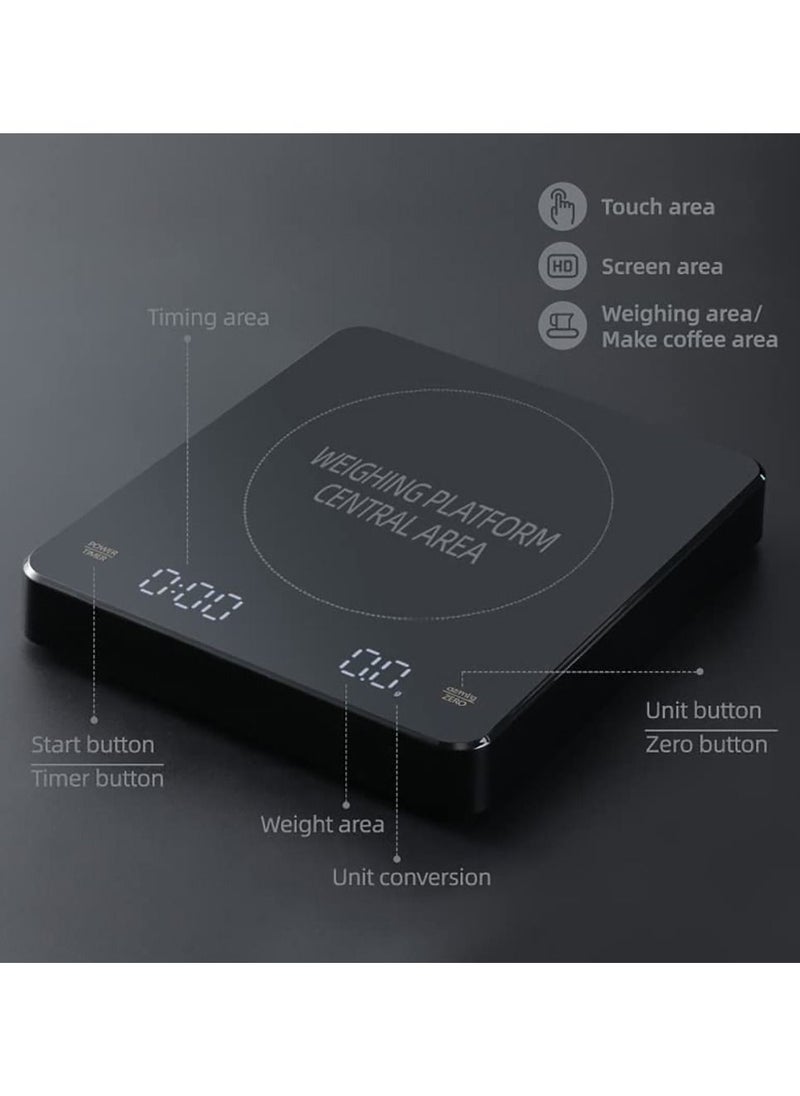 Inder - Digital Coffee Scale with Timer LED Touch Screen 3kg/0.1g High Precision Rechargeable Black - Image 1