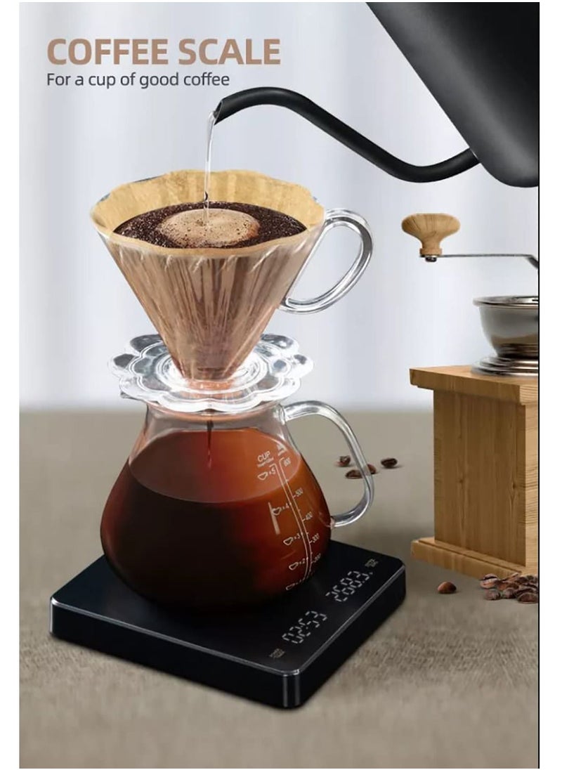 Inder - Digital Coffee Scale with Timer LED Touch Screen 3kg/0.1g High Precision Rechargeable Black - Image 1