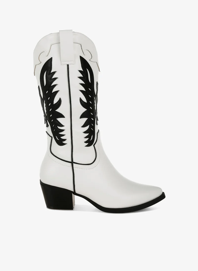 Winged Patchwork Cowboy Boots in White