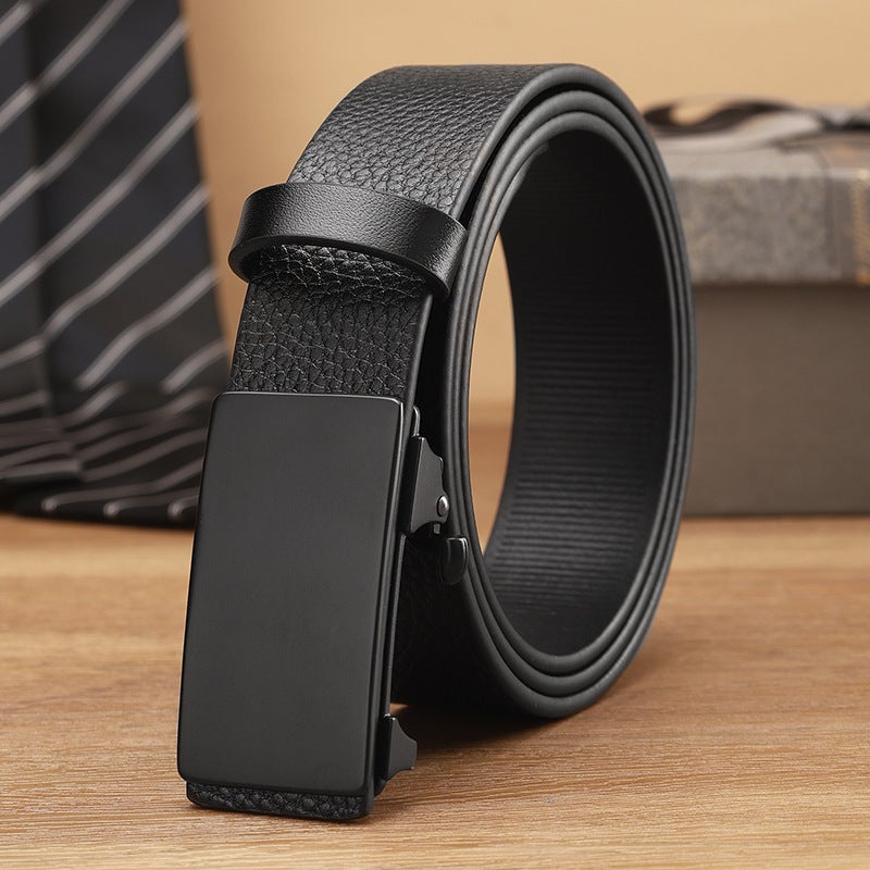 First layer cowhide belt men's leather toothless automatic buckle men's belt genuine leather personality trendy middle-aged youth pants belt - Image 1