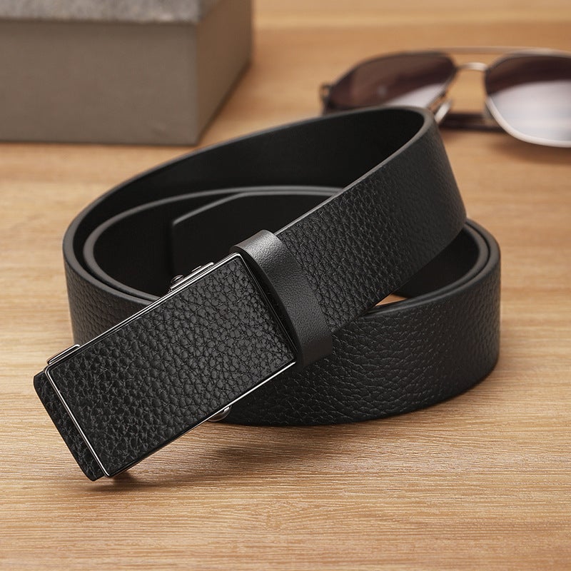 First layer cowhide belt men's leather toothless automatic buckle men's belt genuine leather personality trendy middle-aged youth pants belt - Image 4