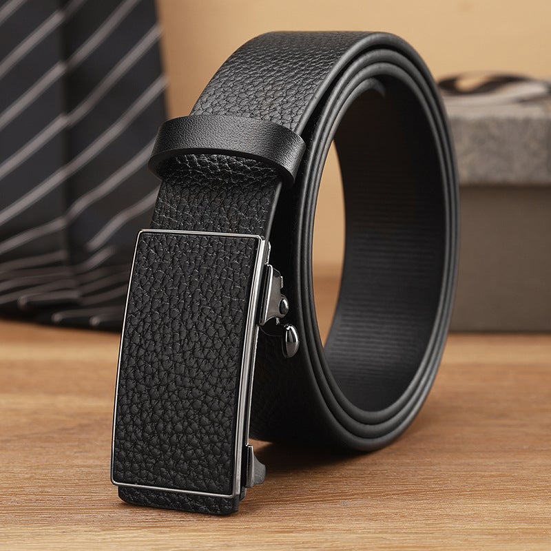 First layer cowhide belt men's leather toothless automatic buckle men's belt genuine leather personality trendy middle-aged youth pants belt - Image 2