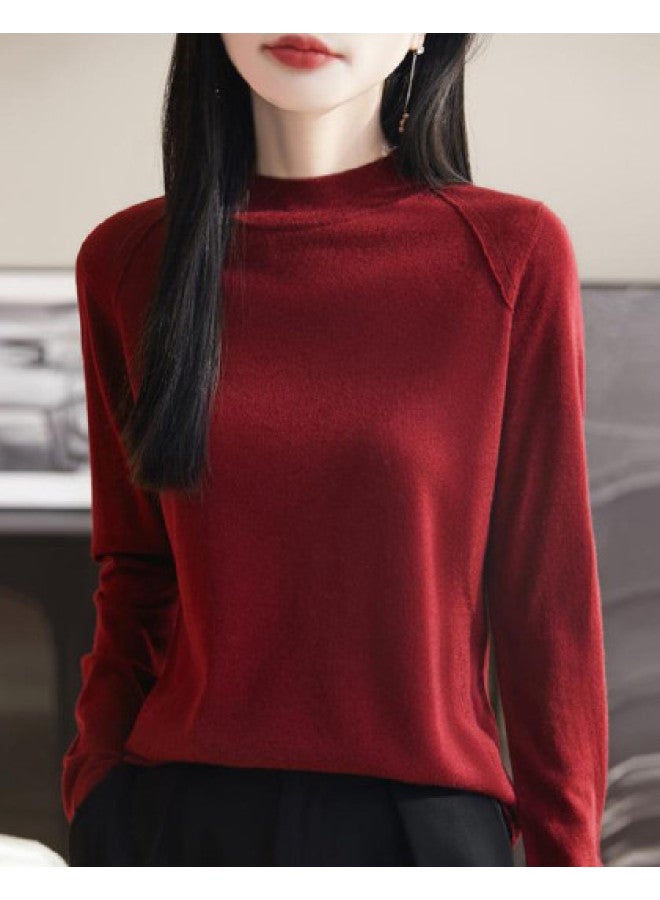 MEIBIAO Semi-Turtle Neck Solid Color Knitted Sweater Base Layer Series Warm Women'S Top Autumn Winter Breathable - Image 1