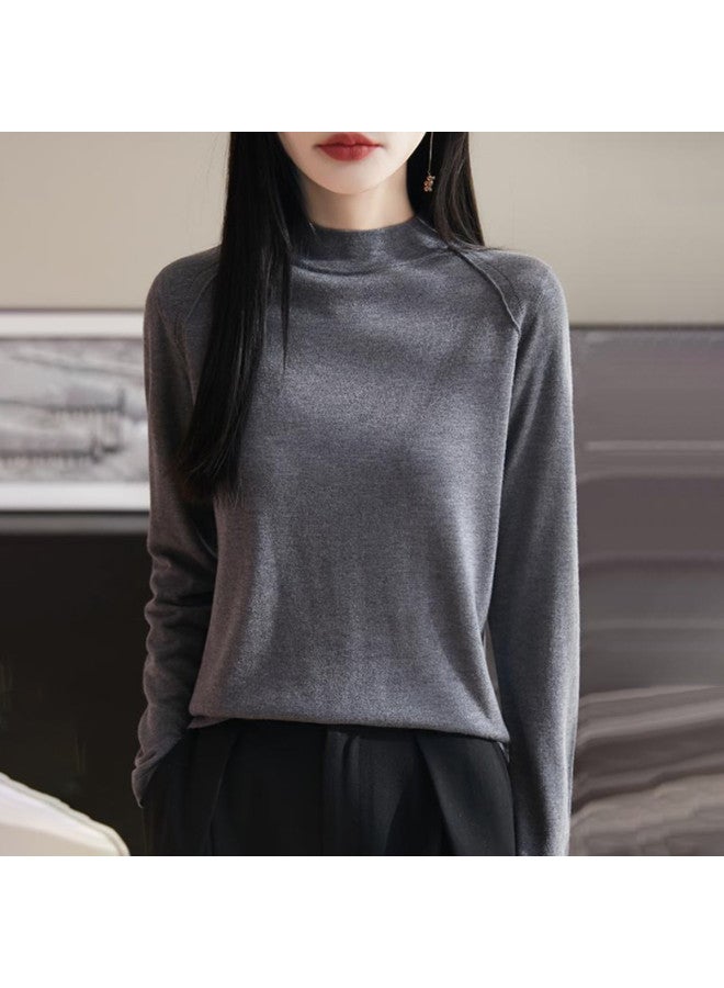 MEIBIAO Semi-Turtle Neck Solid Color Knitted Sweater Base Layer Series Warm Women'S Top Autumn Winter Breathable - Image 4